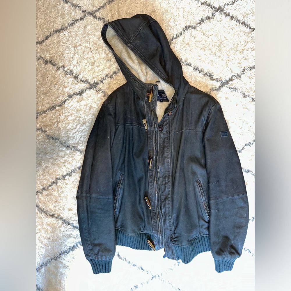 Armani Jeans Men’s Hooded Leather Jacket
